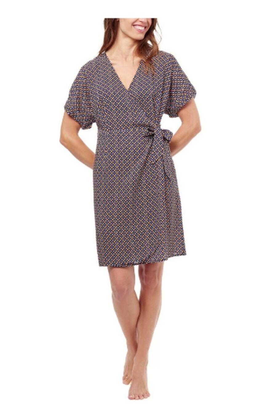 Profile by Gottex Let It Be Wrap Dress Womens L Orange Navy E24093158 V-neck SS